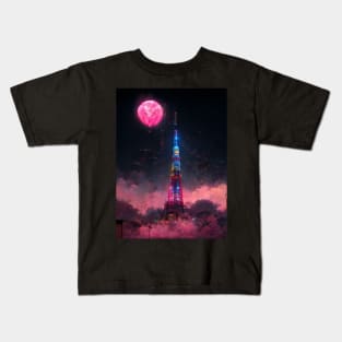 Cyber Punk Moon in Tokyo Kids T-Shirt